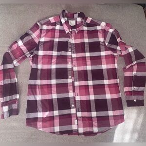 American Eagle Outfitters Burgundy and Pink Plaid Button-Down Shirt